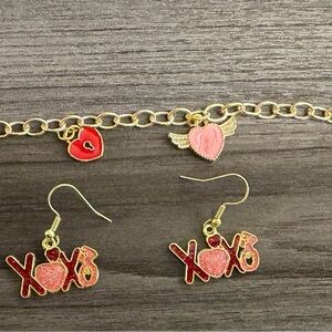 Gold XOXO Charm Bracelet and Earrings Set